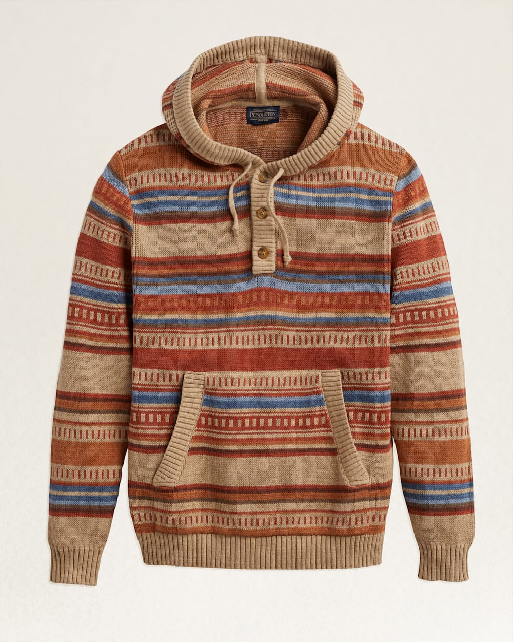 MEN'S MEDALLION COTTON HOODIE IN TAN STRIPE image number 1