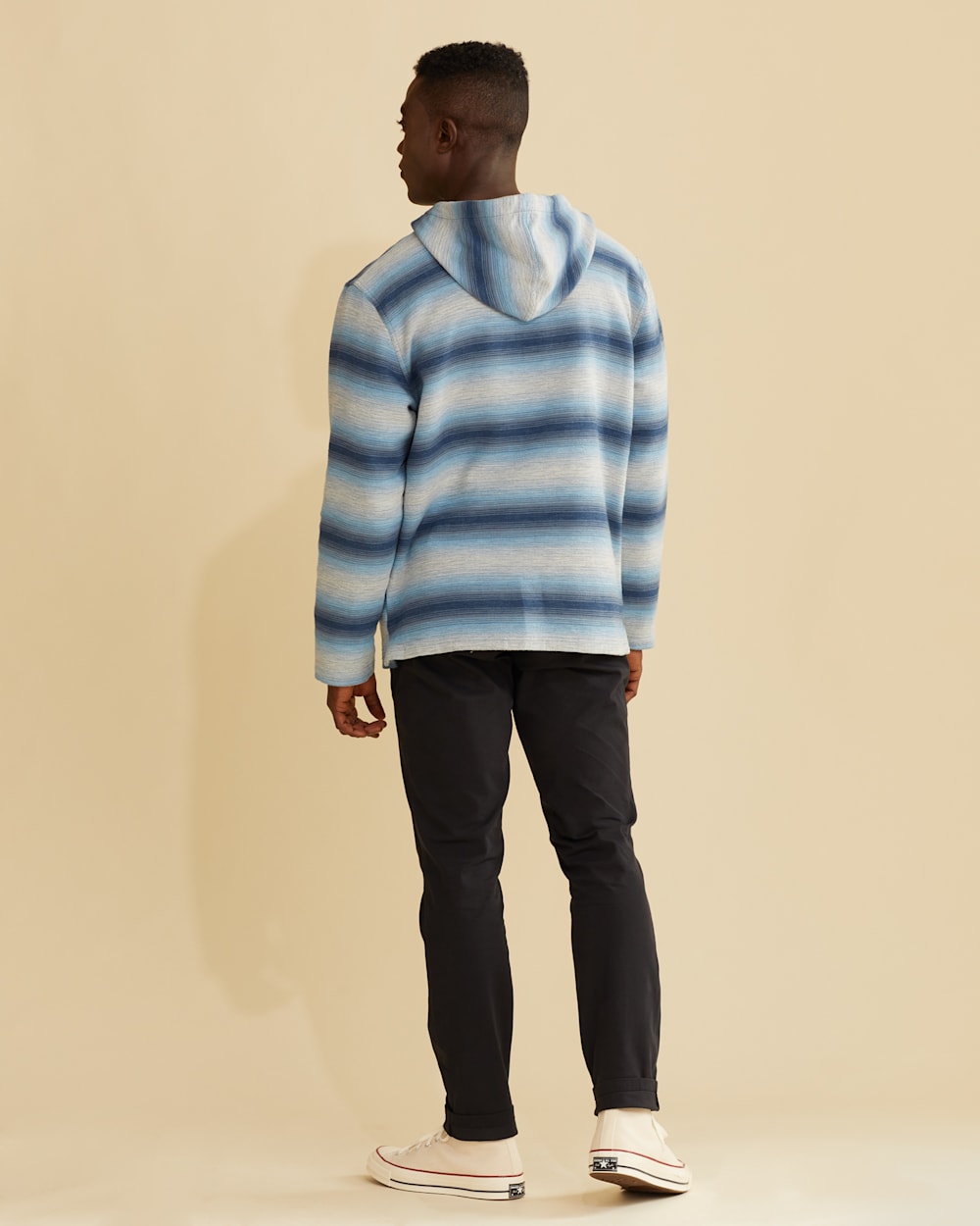 ALTERNATE VIEW OF MEN'S DOUBLESOFT HOODIE IN HAZY BLUE STRIPE image number 3