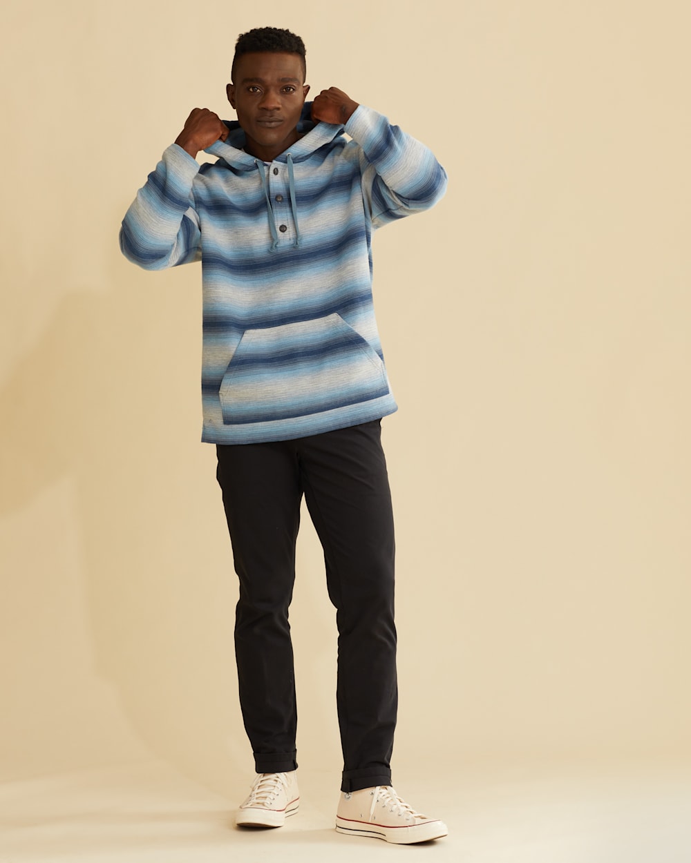 ALTERNATE VIEW OF MEN'S DOUBLESOFT HOODIE IN HAZY BLUE STRIPE image number 5