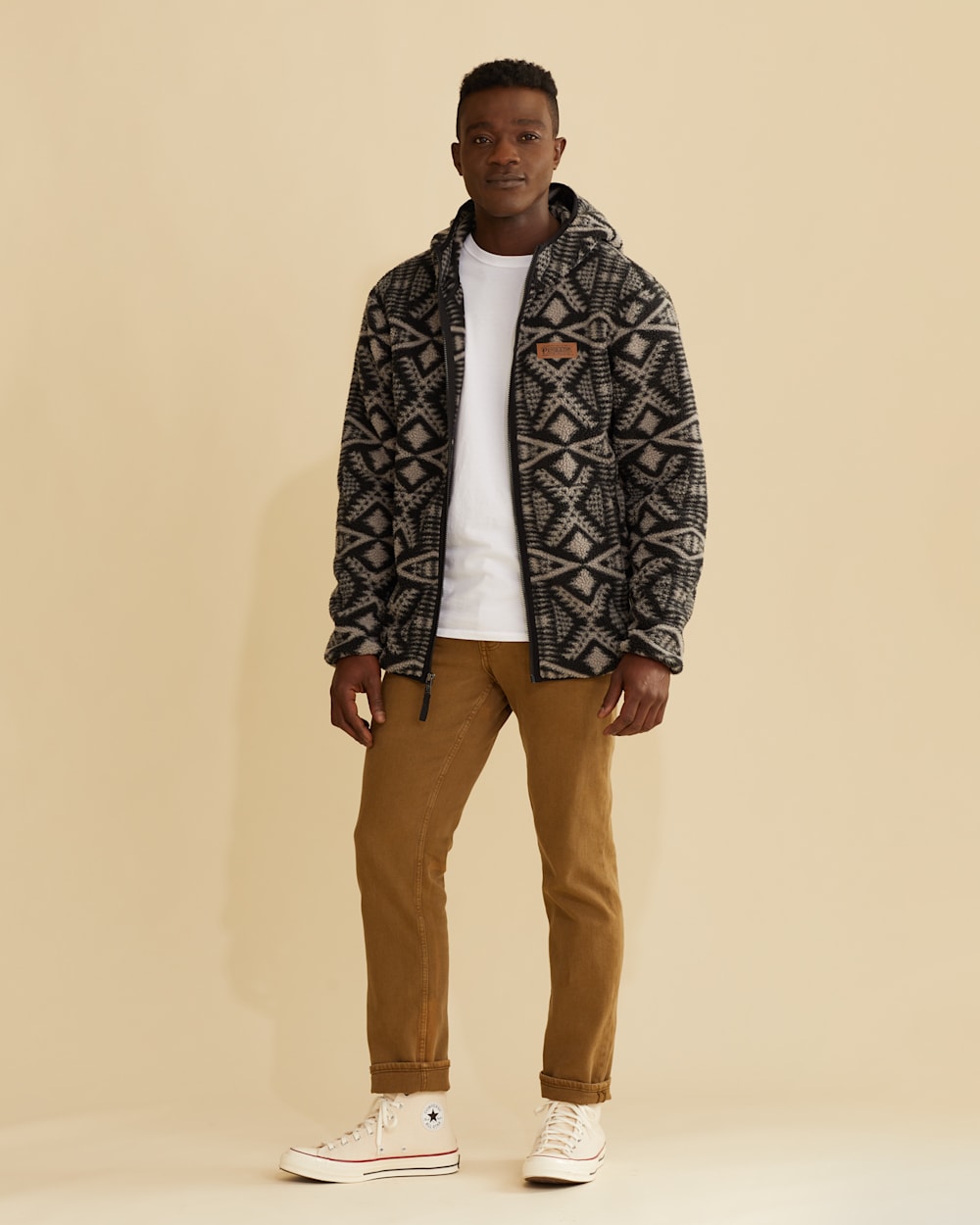 MEN'S FLEECE HOODED JACKET IN BLACK/SILVER DIAMOND RIVER image number 1