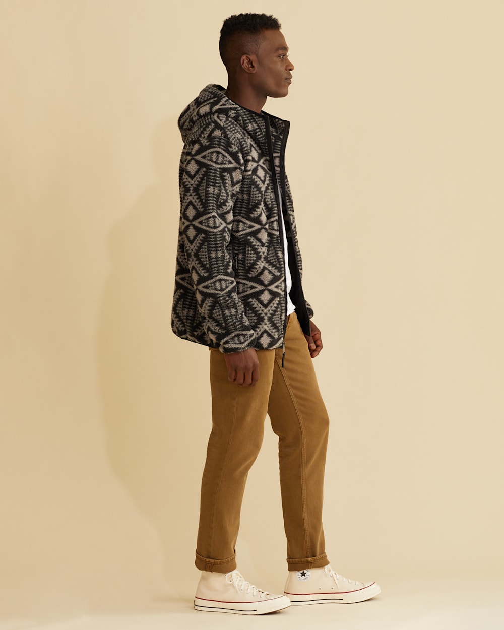 ALTERNATE VIEW OF MEN'S FLEECE HOODED JACKET IN BLACK/SILVER DIAMOND RIVER image number 5