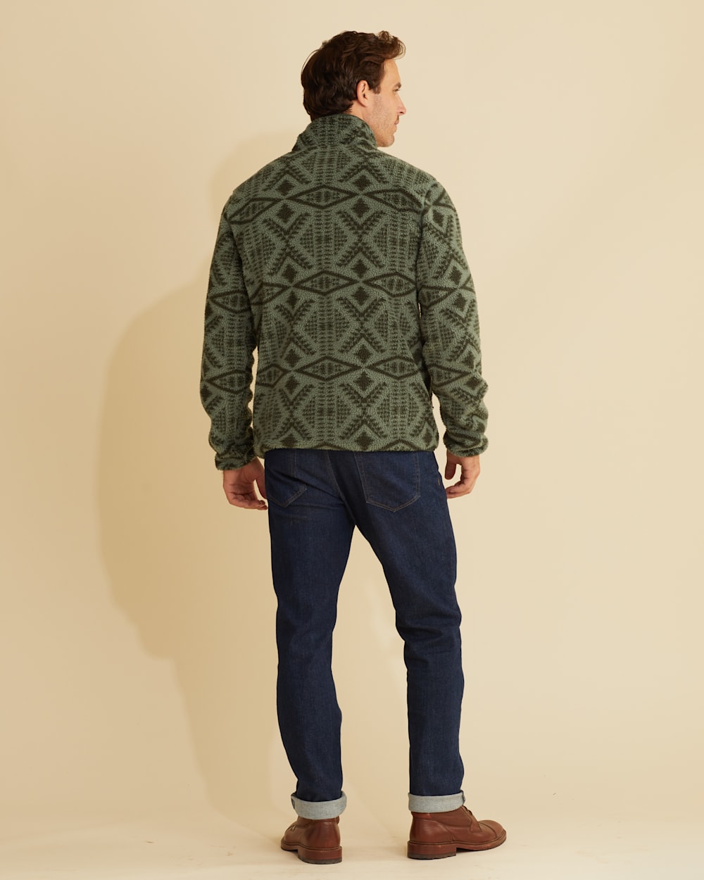 ALTERNATE VIEW OF MEN'S HALF-ZIP FLEECE JACKET IN MOSS/FOREST DIAMOND RIVER image number 3