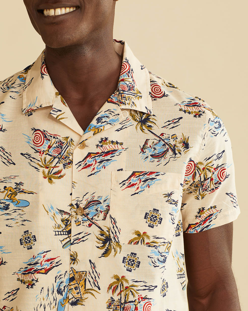 ALTERNATE VIEW OF MEN'S SHORT-SLEEVE PALMS ALOHA SHIRT IN SAND image number 2