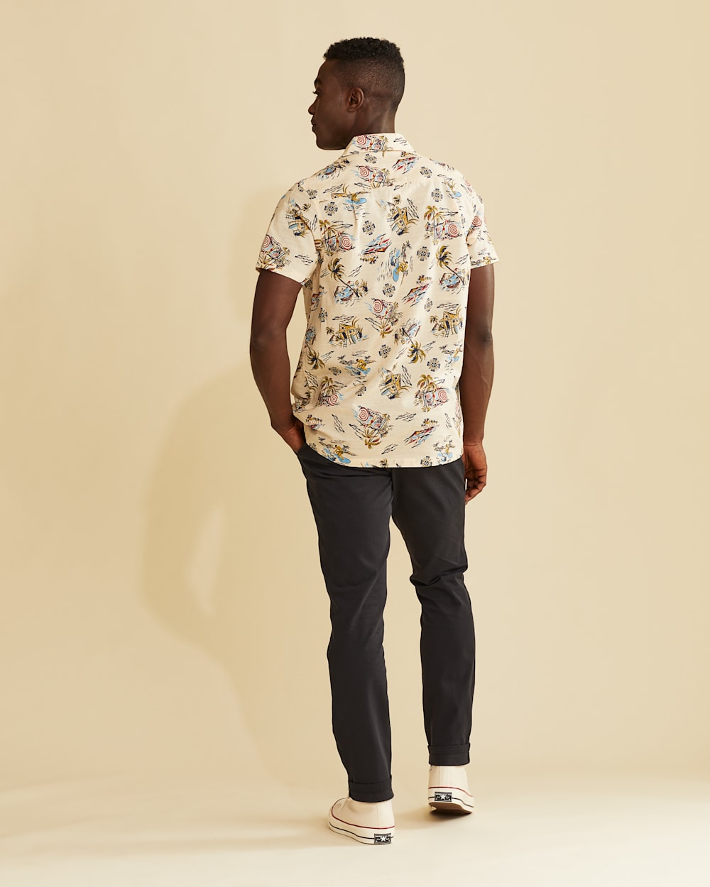 ALTERNATE VIEW OF MEN'S SHORT-SLEEVE PALMS ALOHA SHIRT IN SAND image number 3