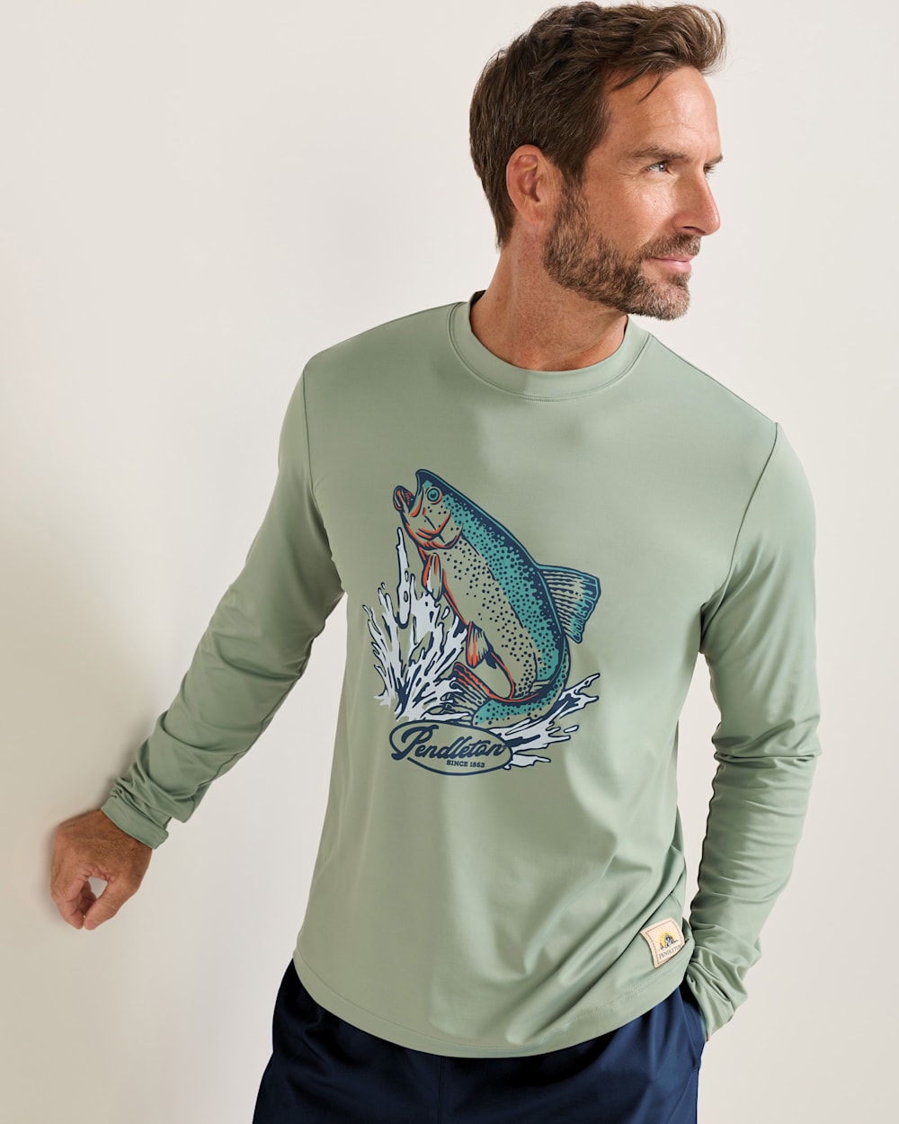 SALMON FALLS MEN'S LONG-SLEEVE SWIM TEE IN CHINOIS GREEN/FISH image number 1