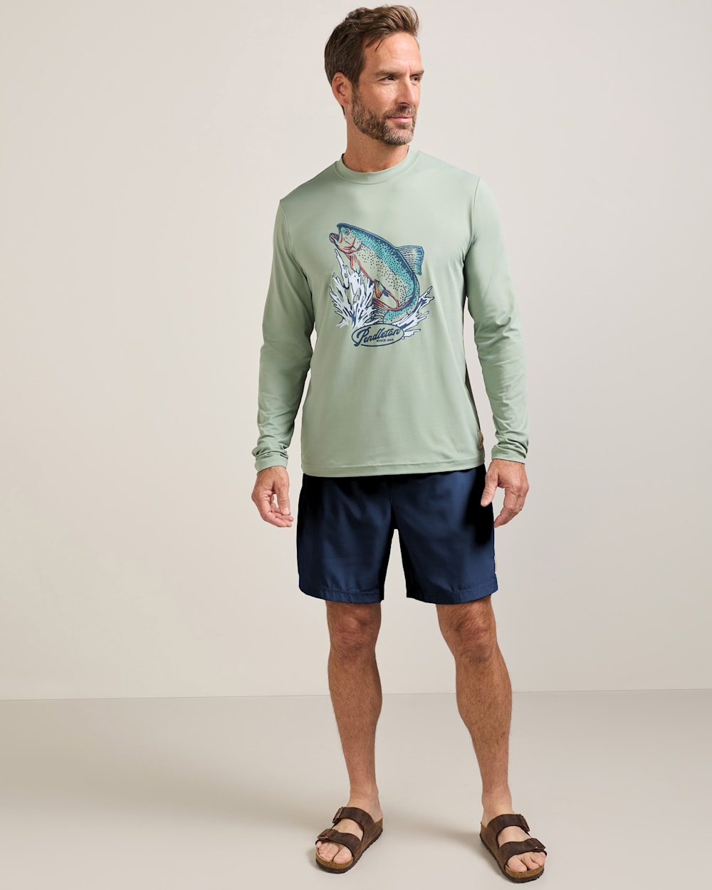 ALTERNATE VIEW OF SALMON FALLS MEN'S LONG-SLEEVE SWIM TEE IN CHINOIS GREEN/FISH image number 5