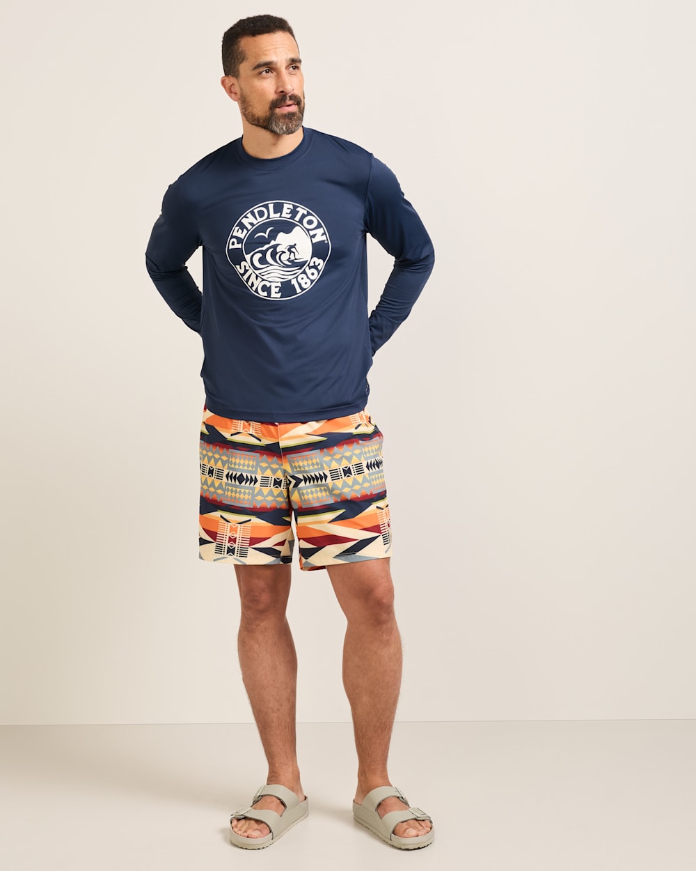 ALTERNATE VIEW OF BIG WAVE MEN'S LONG-SLEEVE GRAPHIC SWIM TEE IN DRESS BLUES/BIG WAVE image number 5