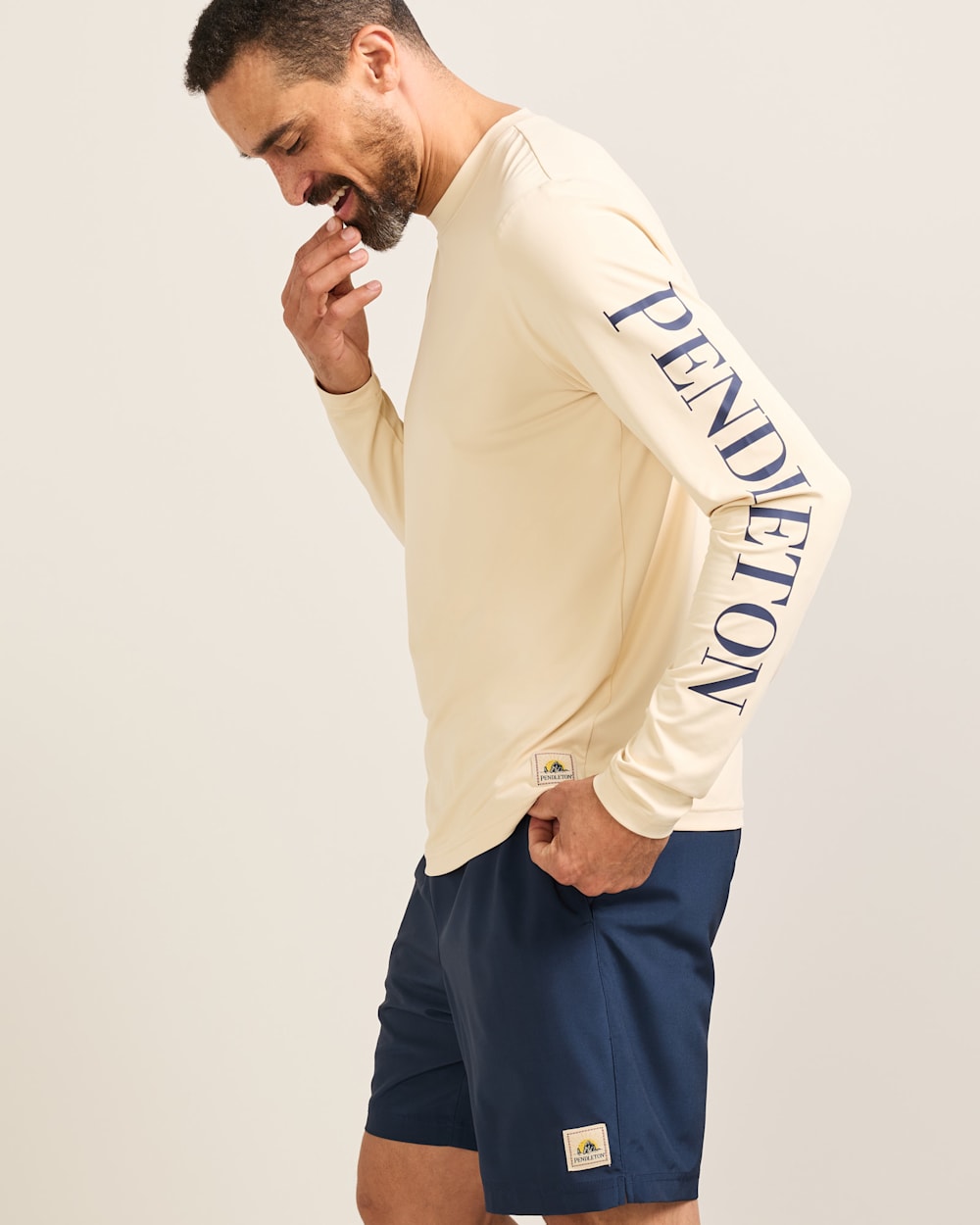 ALTERNATE VIEW OF CLIFF WALK MEN'S LONG-SLEEVE GRAPHIC SWIM TEE IN SANDSHELL/CLIFF WALK image number 3