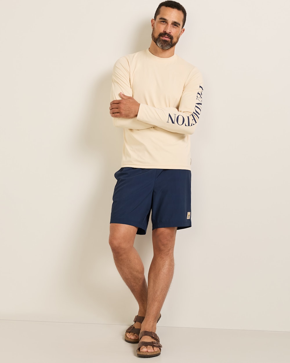 ALTERNATE VIEW OF CLIFF WALK MEN'S LONG-SLEEVE GRAPHIC SWIM TEE IN SANDSHELL/CLIFF WALK image number 6