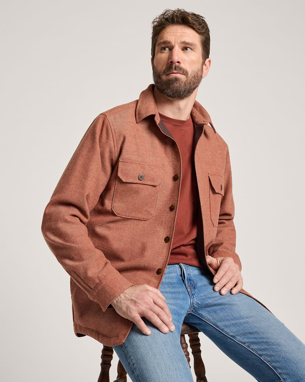 QUILTED CPO JACKET IN RED/TAN MIX image number 1