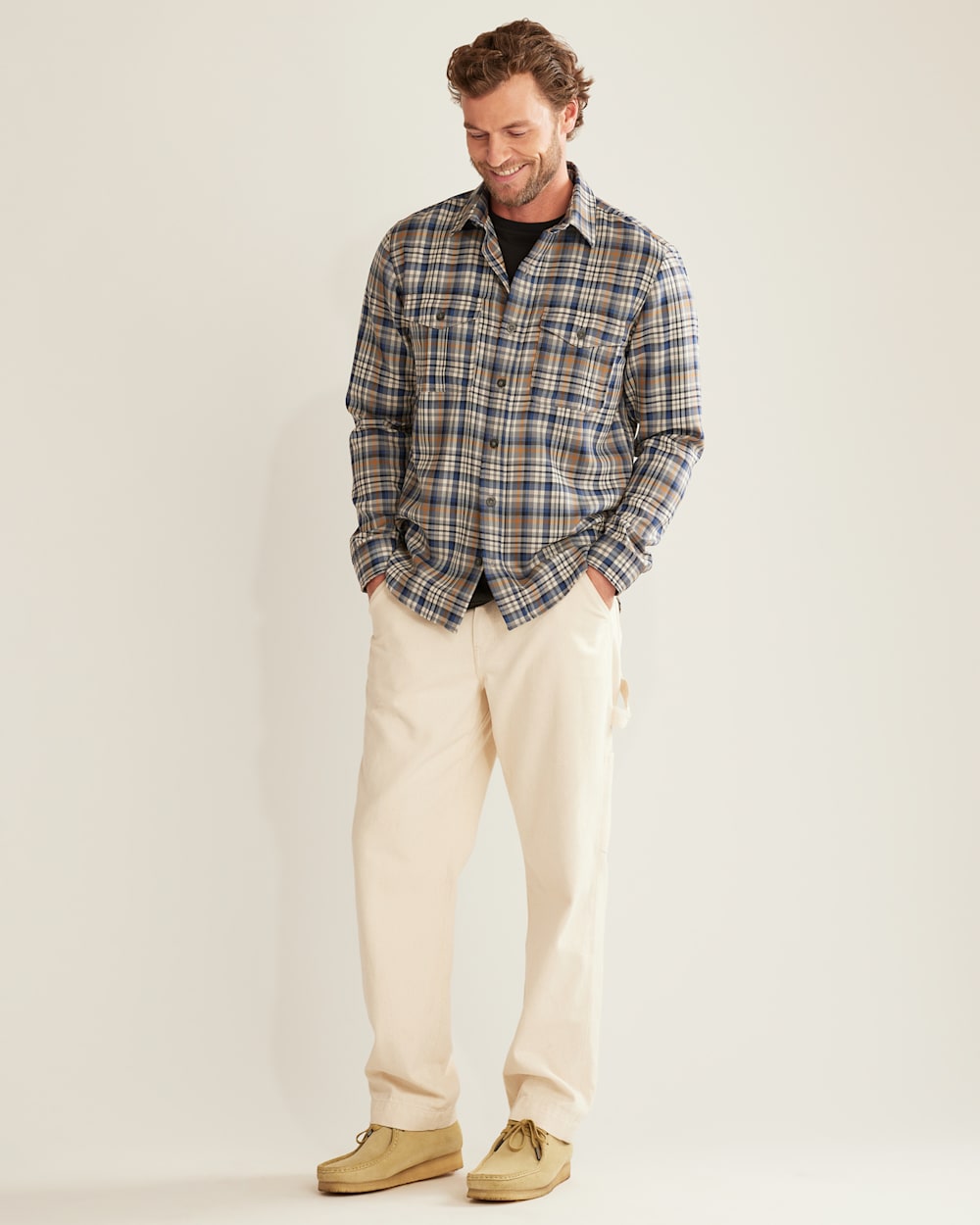 MEN'S HARRISON MERINO SHIRT IN NAVY/GREY PLAID image number 1