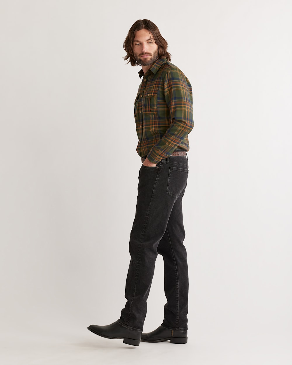 ALTERNATE VIEW OF MEN'S HARRISON MERINO SHIRT IN GREEN/GOLD PLAID image number 2