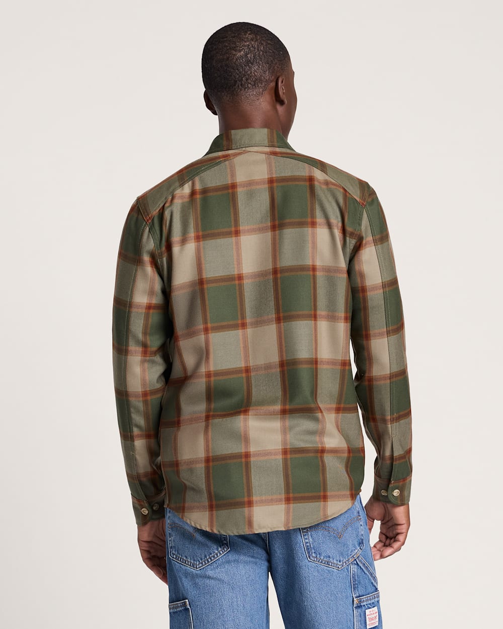 ALTERNATE VIEW OF MEN'S PLAID HARRISON MERINO SHIRT IN GREEN/TAN BLOCK PLAID image number 2