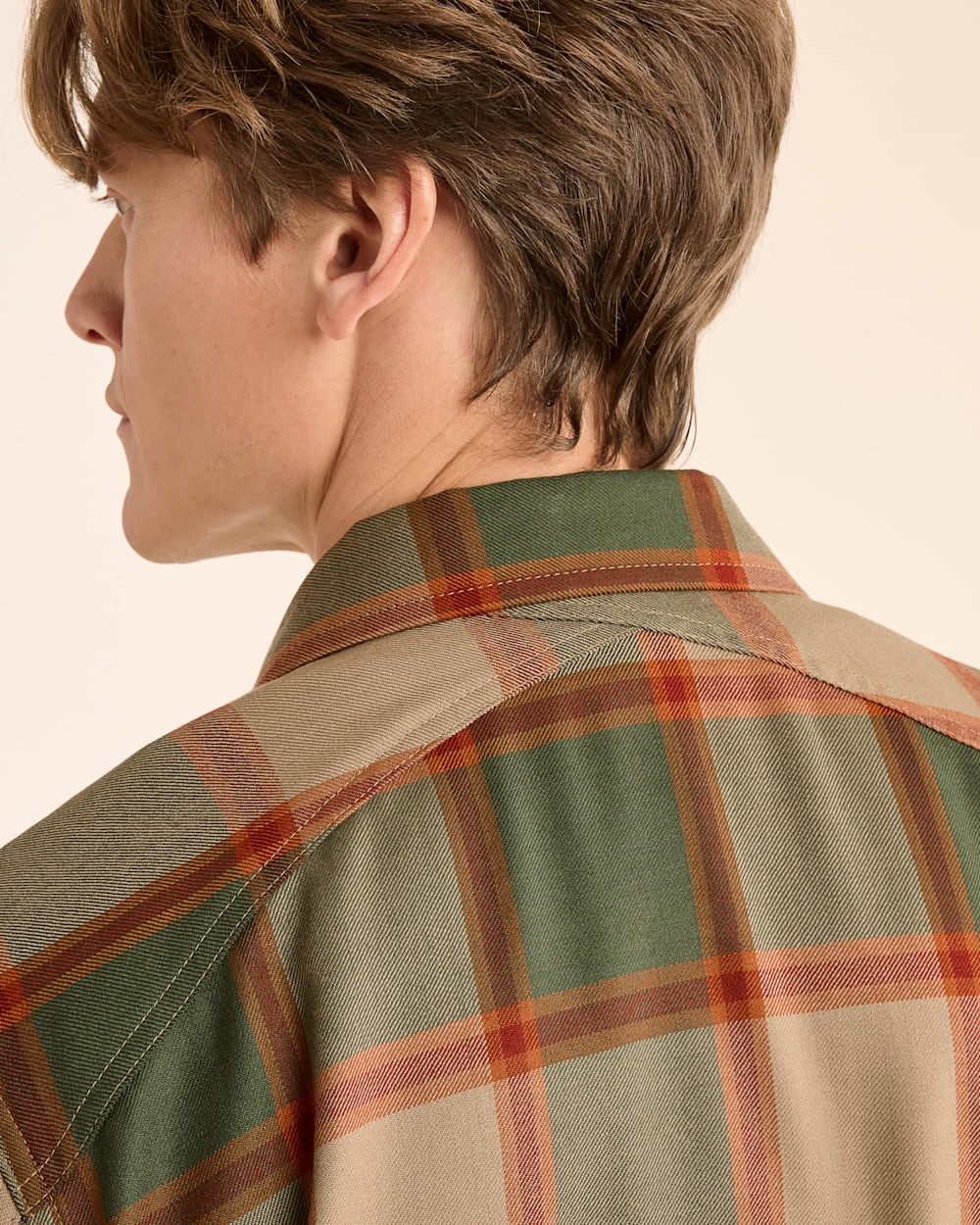 ALTERNATE VIEW OF MEN'S PLAID HARRISON MERINO SHIRT IN GREEN/TAN BLOCK PLAID image number 6