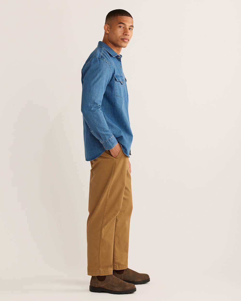 Denim shirt khaki trousers discount
