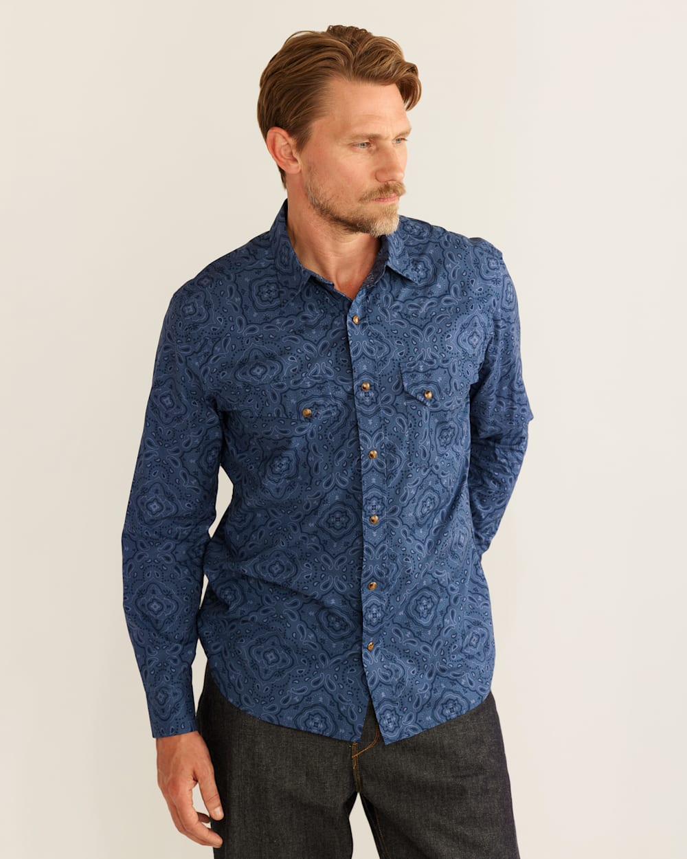 Mens long sleeve snap button shirts on sale