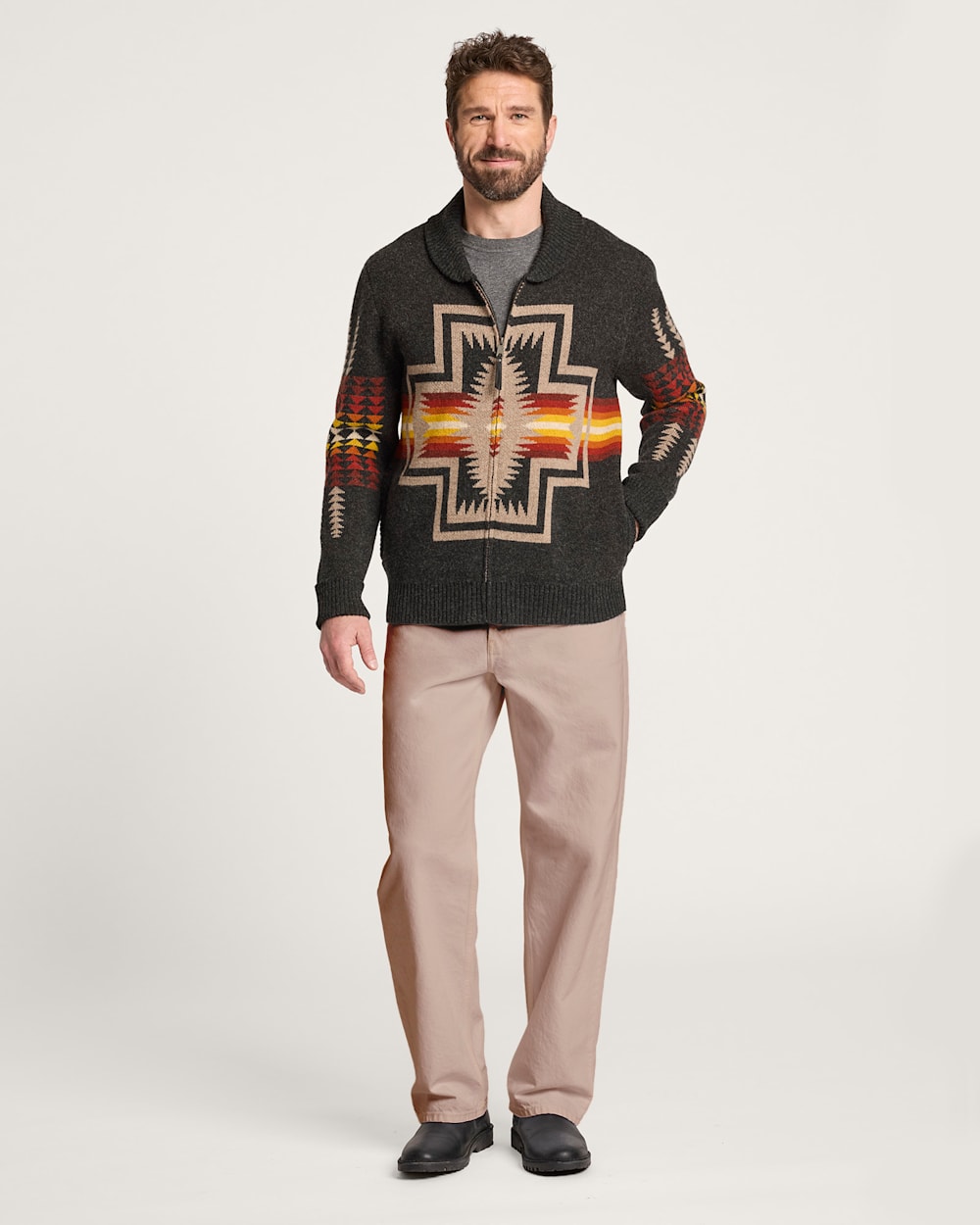 ALTERNATE VIEW OF MEN'S HARDING LAMBSWOOL ZIP CARDIGAN IN OXFORD image number 6