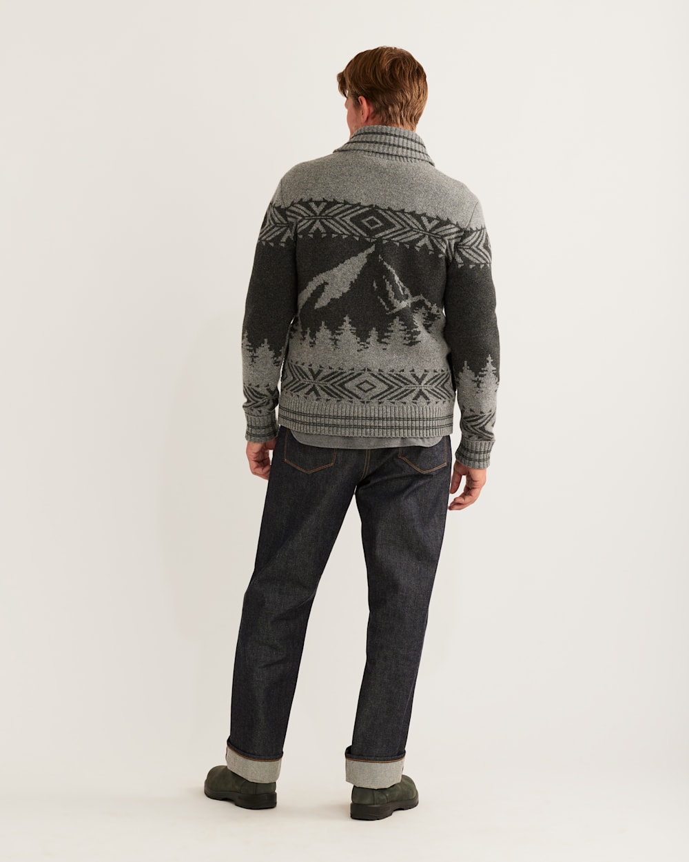 ALTERNATE VIEW OF MEN'S SCENIC PEAK LAMBSWOOL CARDIGAN IN CHARCOAL/NATURAL image number 2