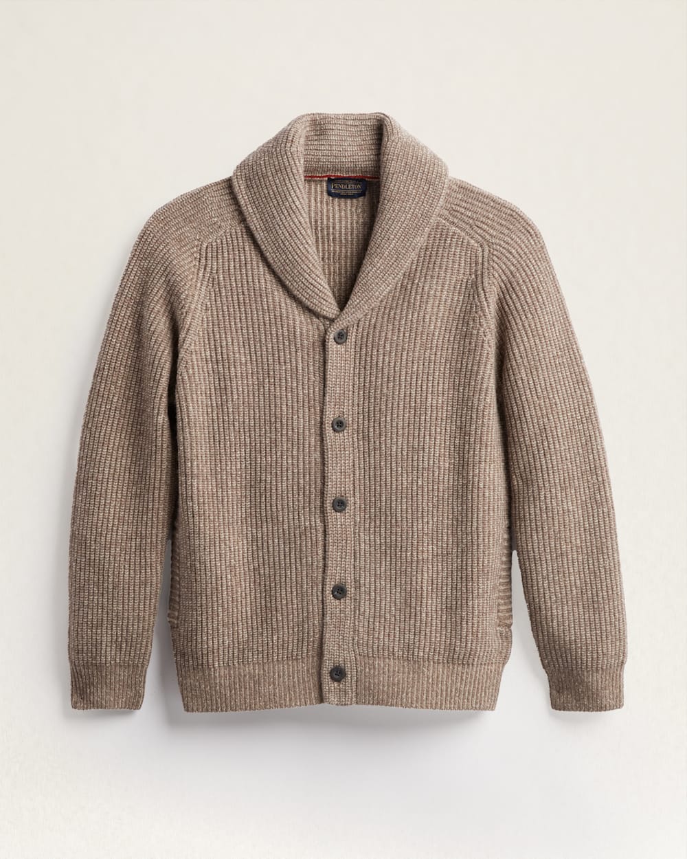 MEN'S LAMBSWOOL SHAWL COLLAR CARDIGAN IN TAUPE/SAND TWIST image number 1
