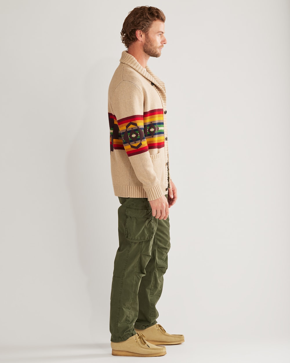 ALTERNATE VIEW OF MEN'S ALTO MESA COTTON CARDIGAN IN IVORY/SCARLET image number 2