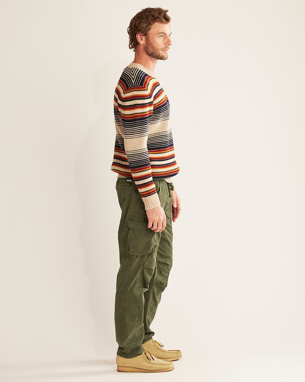 ALTERNATE VIEW OF MEN'S MERINO STRIPE CREW SWEATER IN LINEN/NAVY OMBRE image number 2