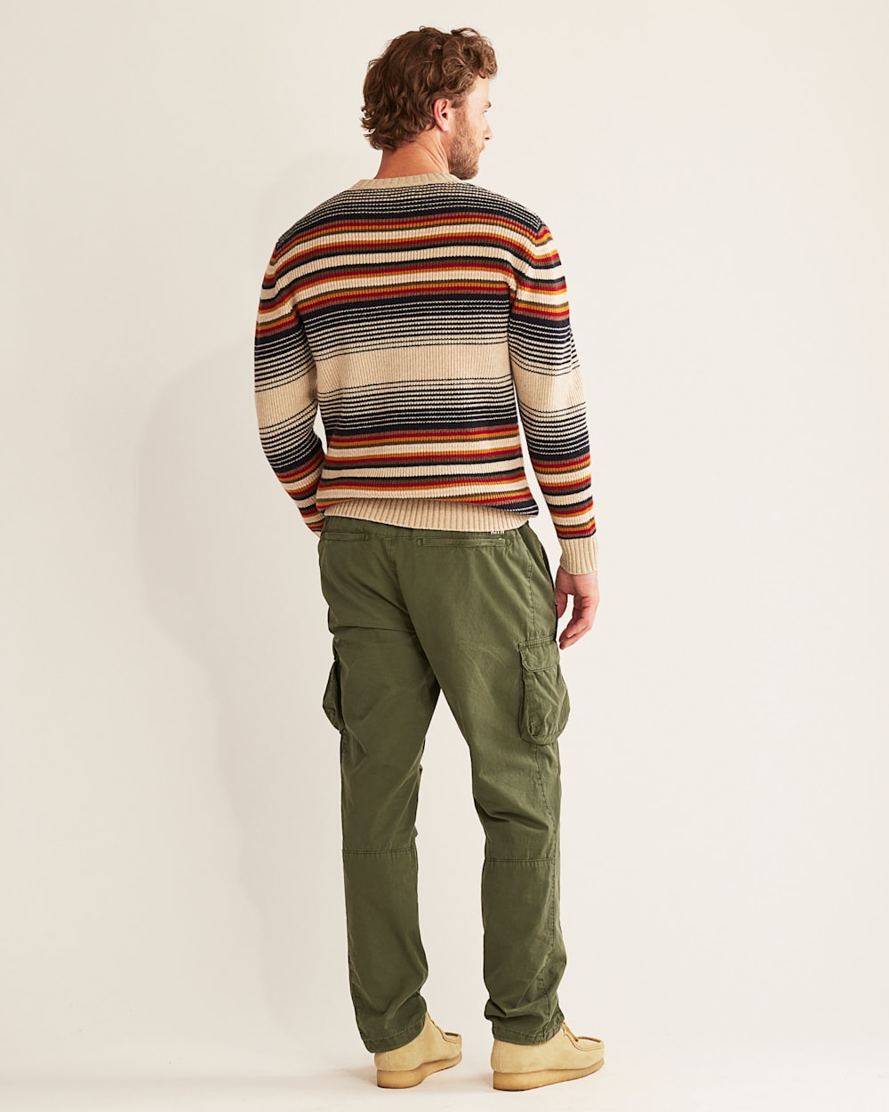 ALTERNATE VIEW OF MEN'S MERINO STRIPE CREW SWEATER IN LINEN/NAVY OMBRE image number 3