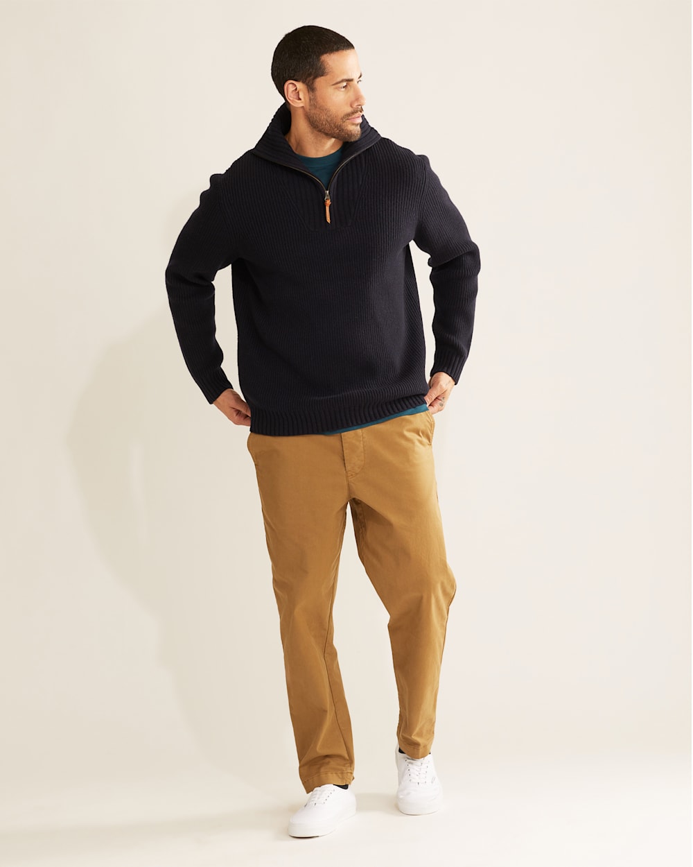 MEN'S MERINO HALF-ZIP SWEATER IN DARK NAVY image number 1