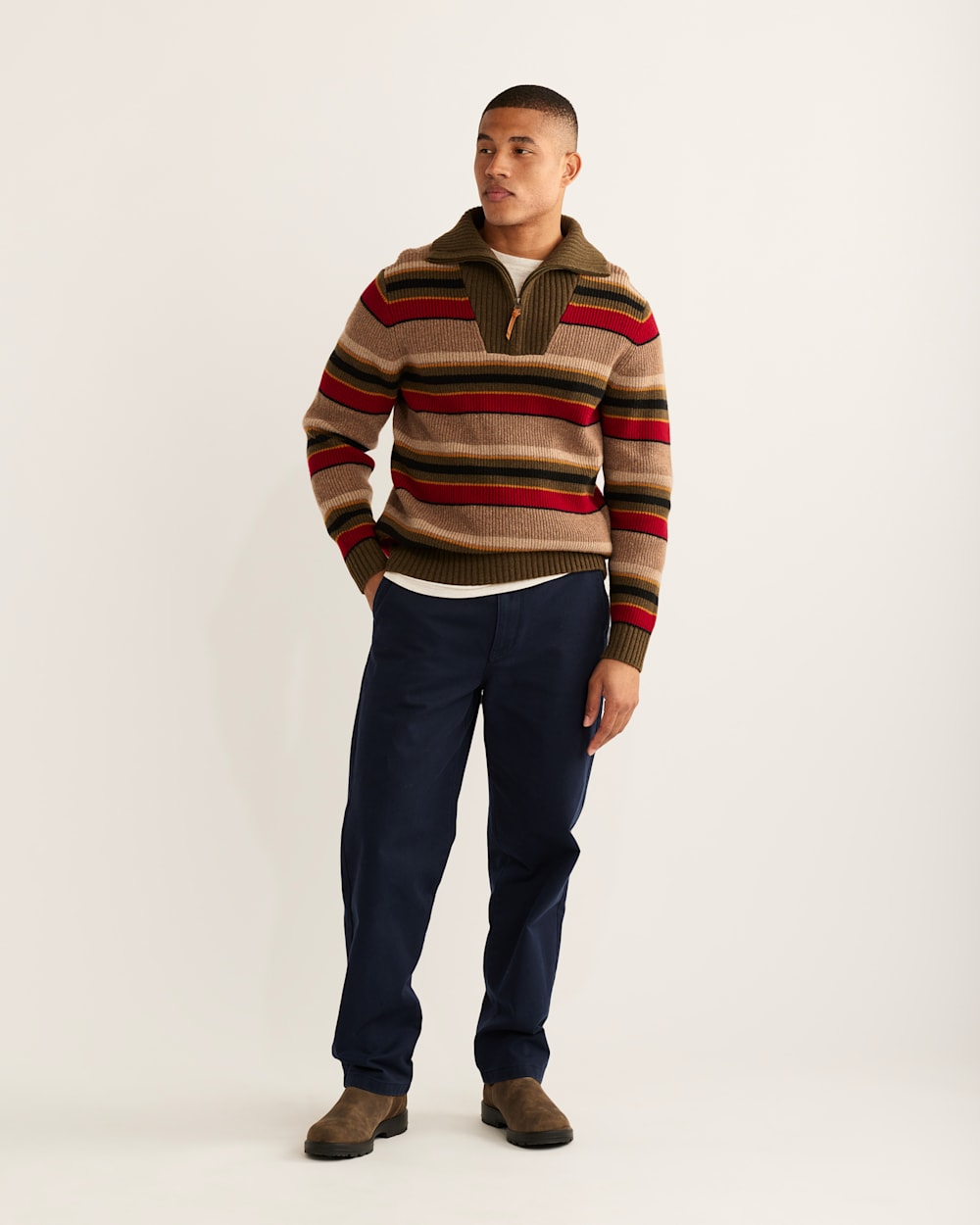 MEN'S CAMP STRIPE MERINO HALF-ZIP SWEATER IN MINERAL UMBER image number 1