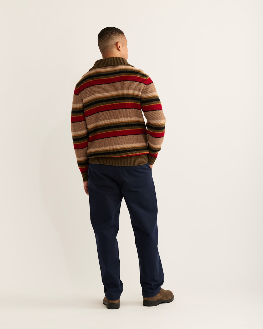 ALTERNATE VIEW OF MEN'S CAMP STRIPE MERINO HALF-ZIP SWEATER IN MINERAL UMBER image number 3