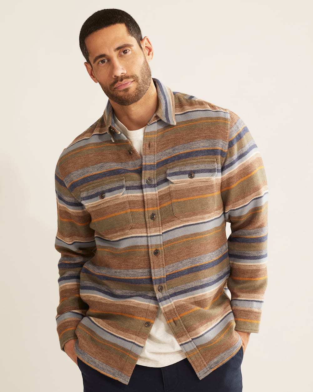 MEN'S DOUBLESOFT STRIPED DRIFTWOOD SHIRT IN TRAIL STRIPE image number 1