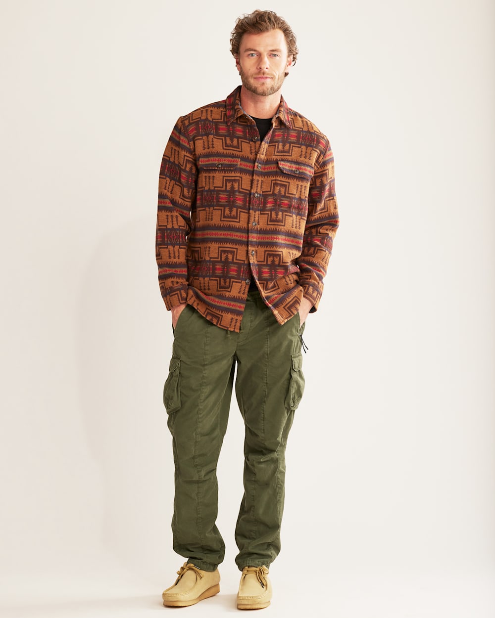 MEN'S DOUBLESOFT DRIFTWOOD SHIRT IN HARDING GOLD/NAVY image number 1