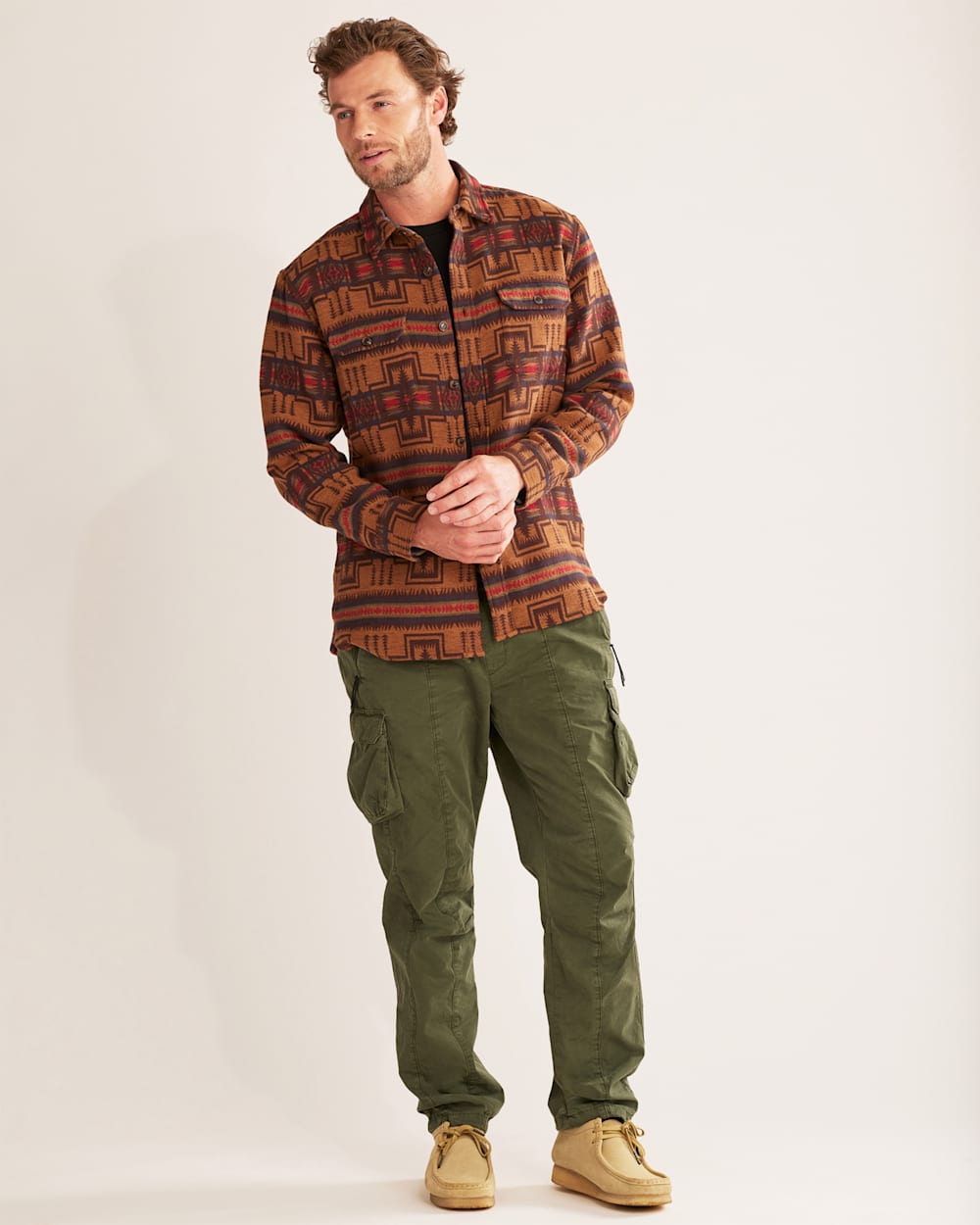 ALTERNATE VIEW OF MEN'S DOUBLESOFT DRIFTWOOD SHIRT IN HARDING GOLD/NAVY image number 5