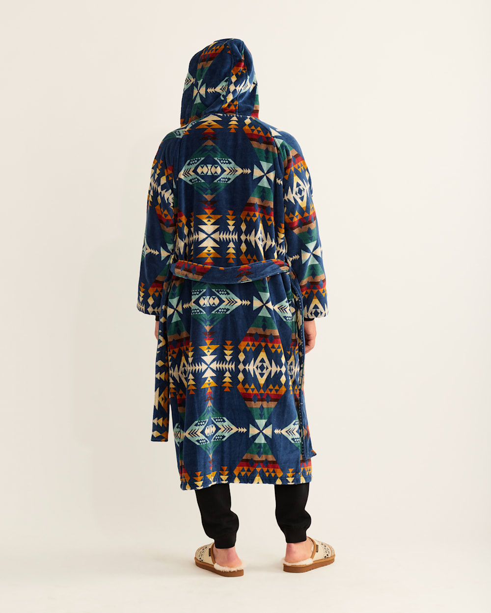 ALTERNATE VIEW OF UNISEX COTTON TERRY VELOUR ROBE IN NAVY DIAMOND PEAK image number 3