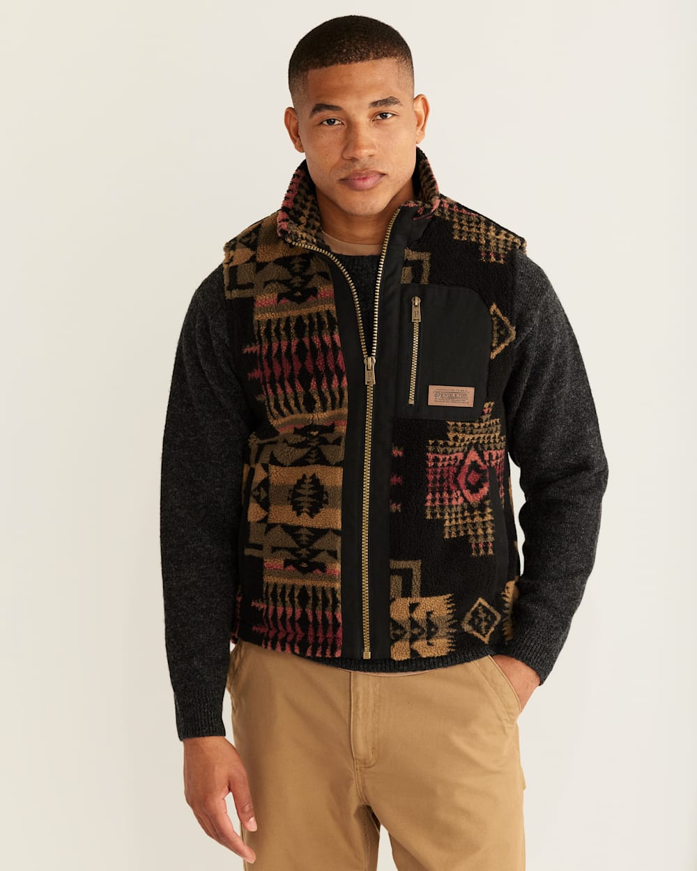 ALTERNATE VIEW OF MEN'S RIDGELINE BERBER FLEECE VEST IN BLACK/OLIVE CHIEF JOSEPH image number 5