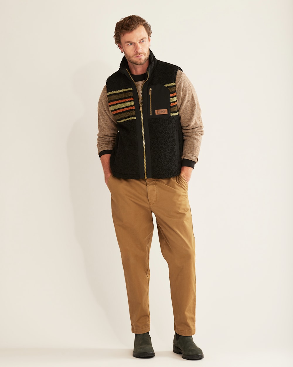 MEN'S RIDGELINE BERBER FLEECE VEST IN OLIVE CAMP STRIPE image number 1