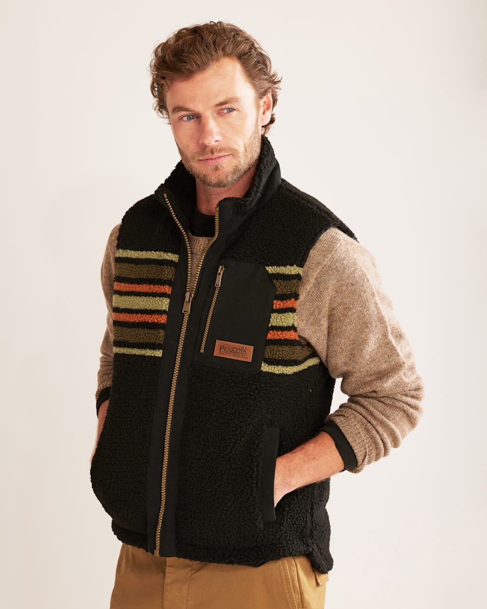 ALTERNATE VIEW OF MEN'S RIDGELINE BERBER FLEECE VEST IN OLIVE CAMP STRIPE image number 4