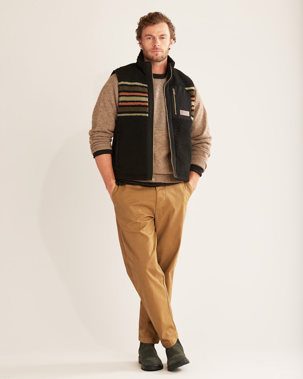 ALTERNATE VIEW OF MEN'S RIDGELINE BERBER FLEECE VEST IN OLIVE CAMP STRIPE image number 5