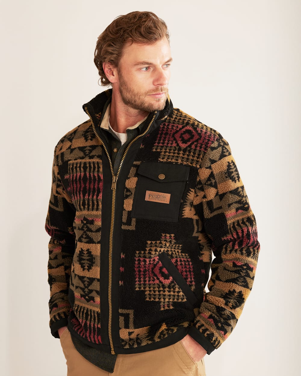 Stay Stylish in Men s Lone Fir Stand Collar Fleece Jacket Pendleton