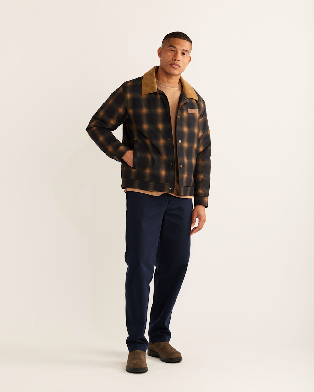 MEN'S PEDRO STADIUM TRUCKER JACKET IN NAVY GOLD PLAID image number 1
