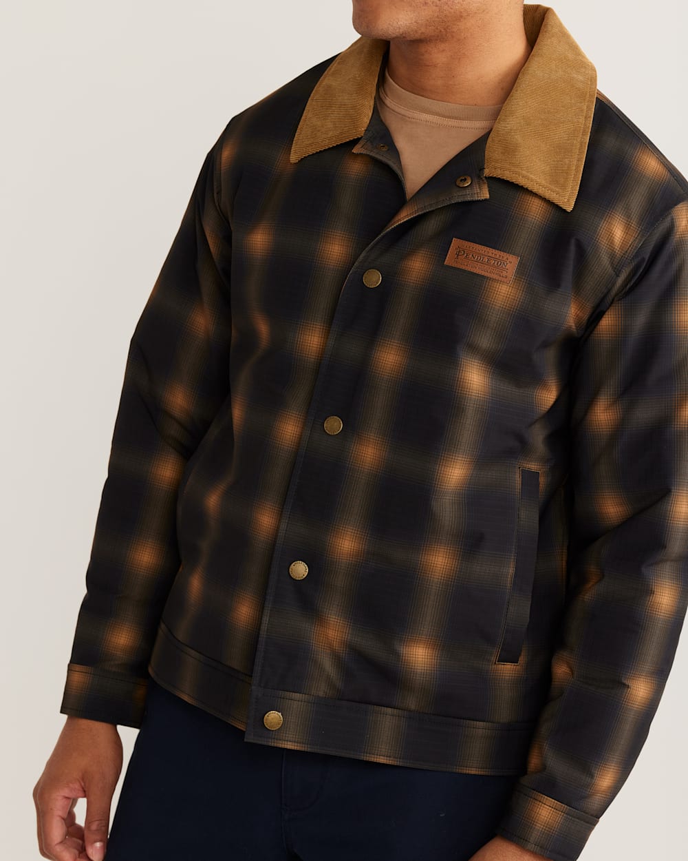 ALTERNATE VIEW OF MEN'S PEDRO STADIUM TRUCKER JACKET IN NAVY GOLD PLAID image number 6