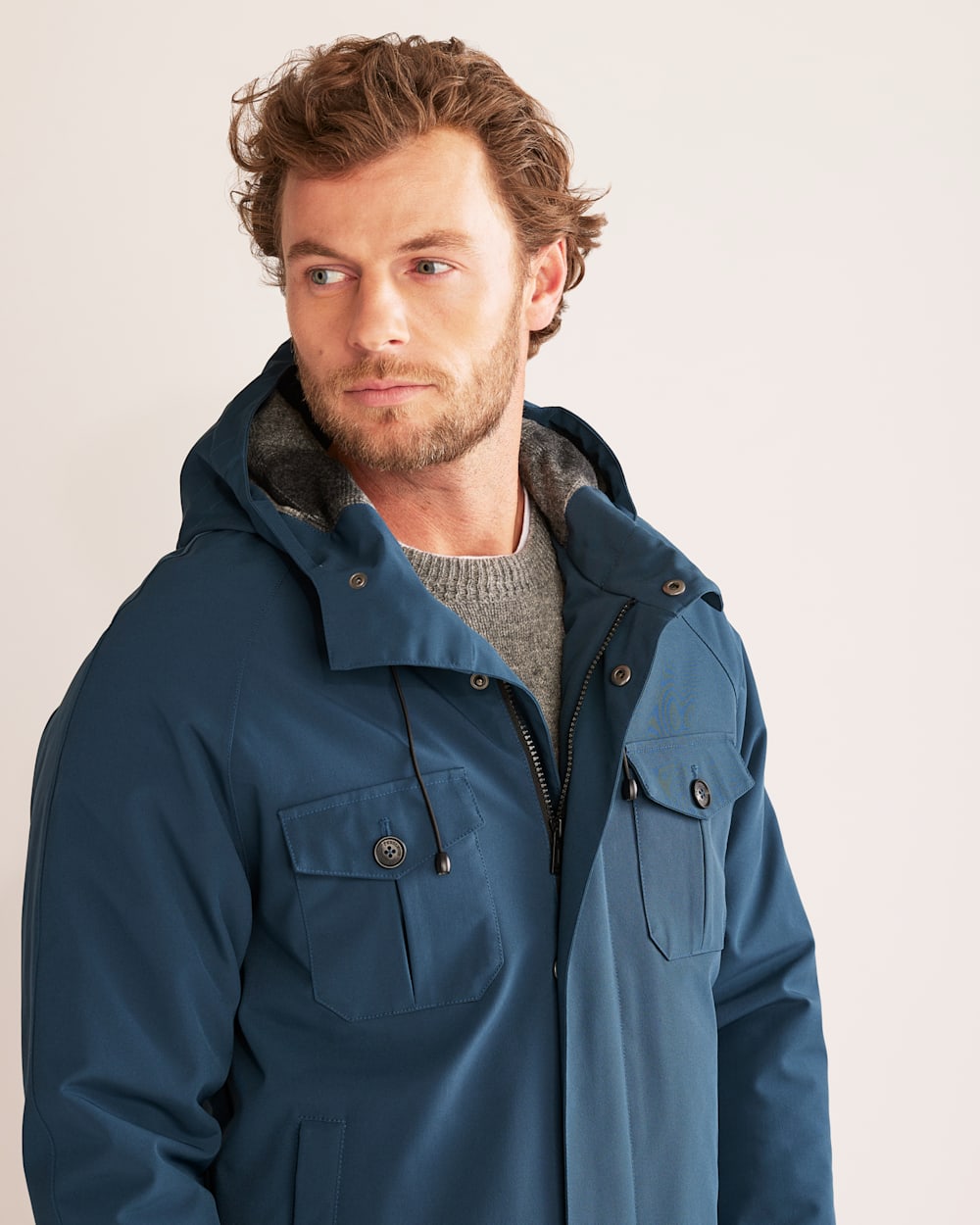 ALTERNATE VIEW OF MEN'S DEPOE BAY HOODED RAIN JACKET IN MOROCCAN BLUE image number 4