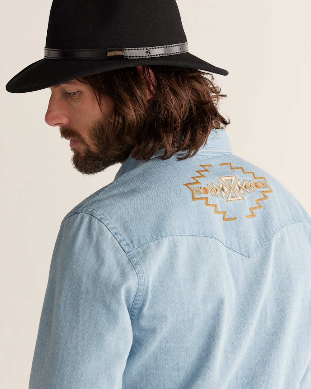 ALTERNATE VIEW OF MEN'S WYATT EMBROIDERED DENIM SHIRT IN FADED INDIGO image number 2