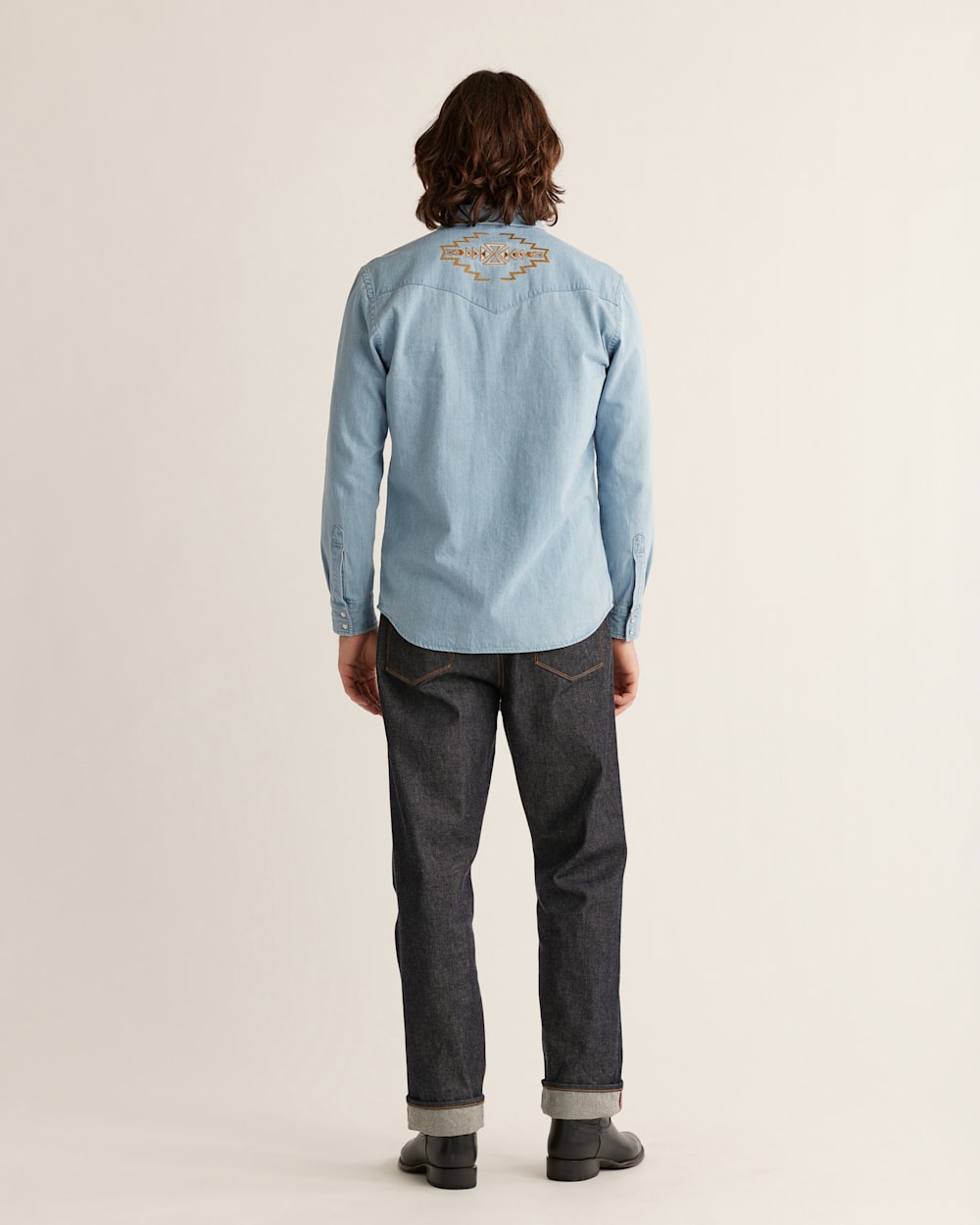 ALTERNATE VIEW OF MEN'S WYATT EMBROIDERED DENIM SHIRT IN FADED INDIGO image number 3