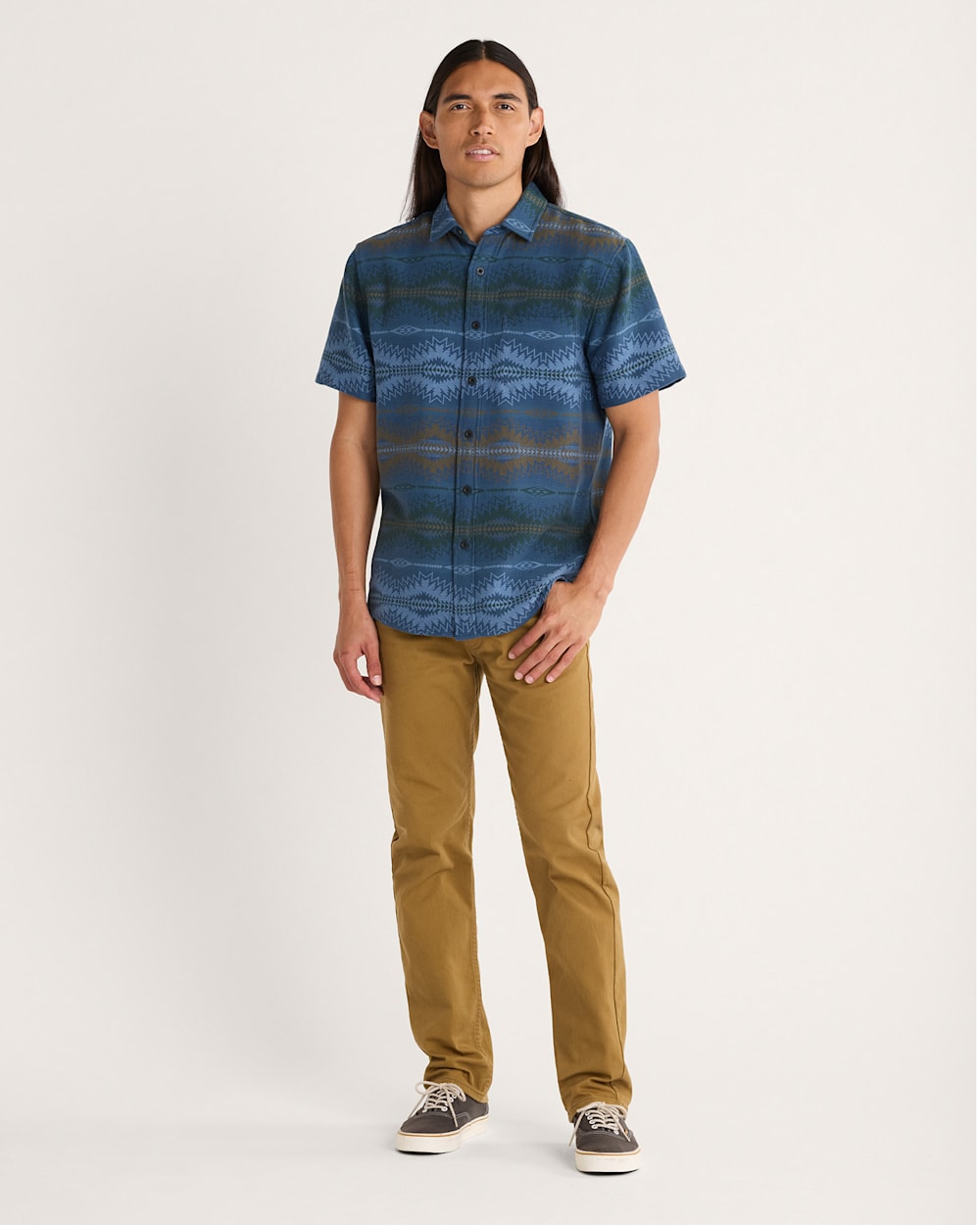 ALTERNATE VIEW OF MEN'S SHORT-SLEEVE GATEWAY COTTON SHIRT IN NAVY SUNSET PASS image number 4