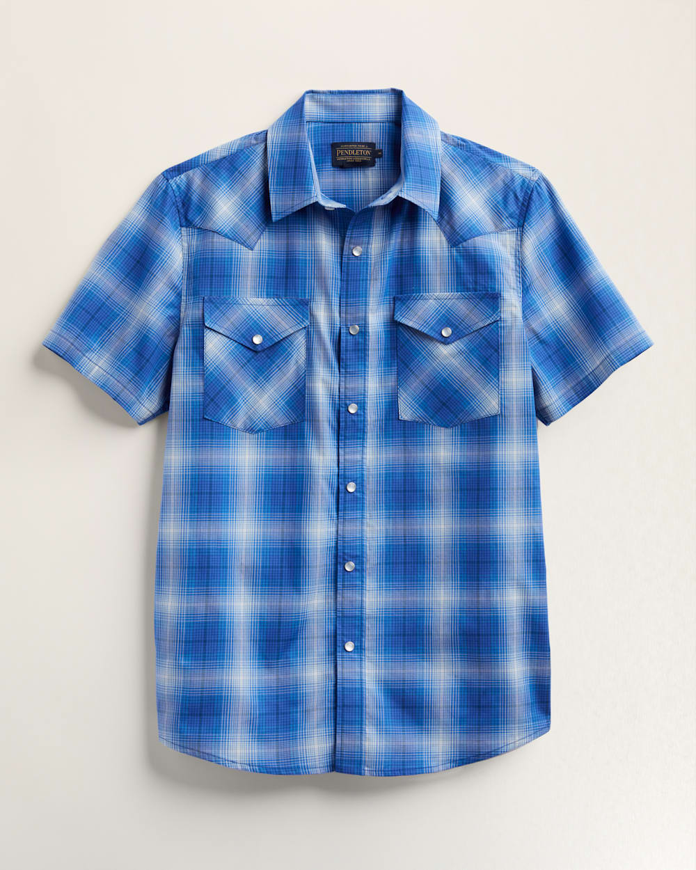 MEN'S SHORT-SLEEVE BISHOP COTTON SHIRT IN BLUE/GREY PLAID image number 1