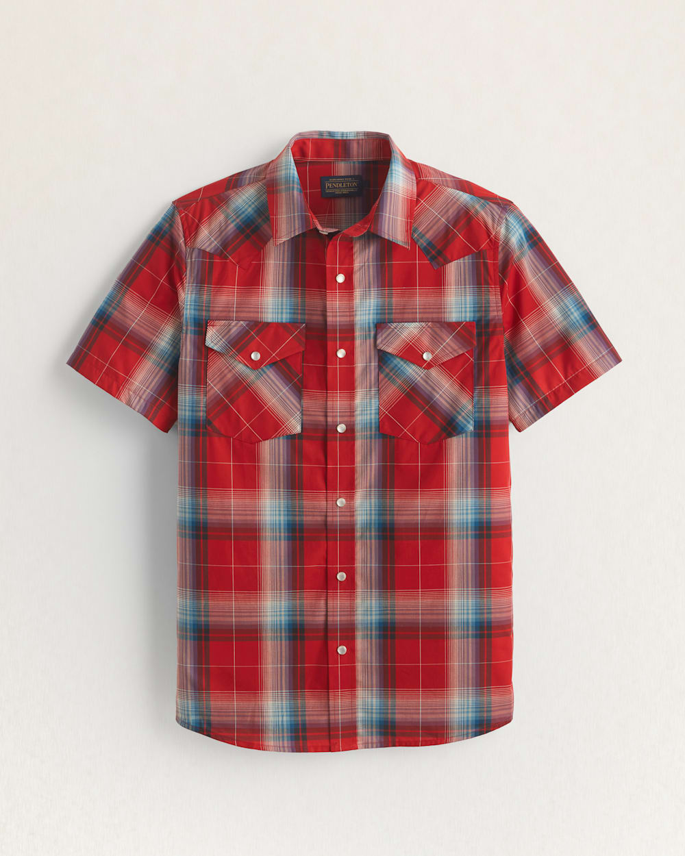 MEN'S PLAID SHORT-SLEEVE BISHOP COTTON SHIRT IN RED/BLUE image number 1