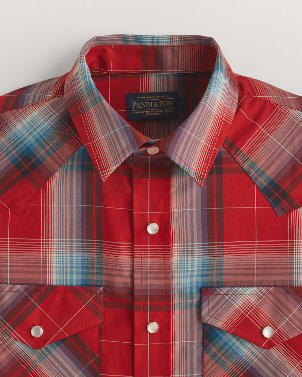 ALTERNATE VIEW OF MEN'S PLAID SHORT-SLEEVE BISHOP COTTON SHIRT IN RED/BLUE image number 2