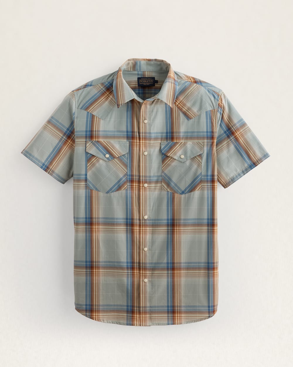 MEN'S PLAID SHORT-SLEEVE BISHOP COTTON SHIRT IN DUSTY BLUE/KHAKI image number 1