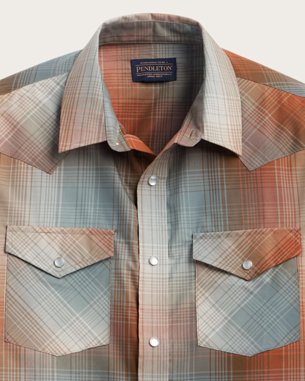 ALTERNATE VIEW OF MEN'S PLAID SHORT-SLEEVE BISHOP COTTON SHIRT IN OCHRE/SAGE OMBRE image number 2