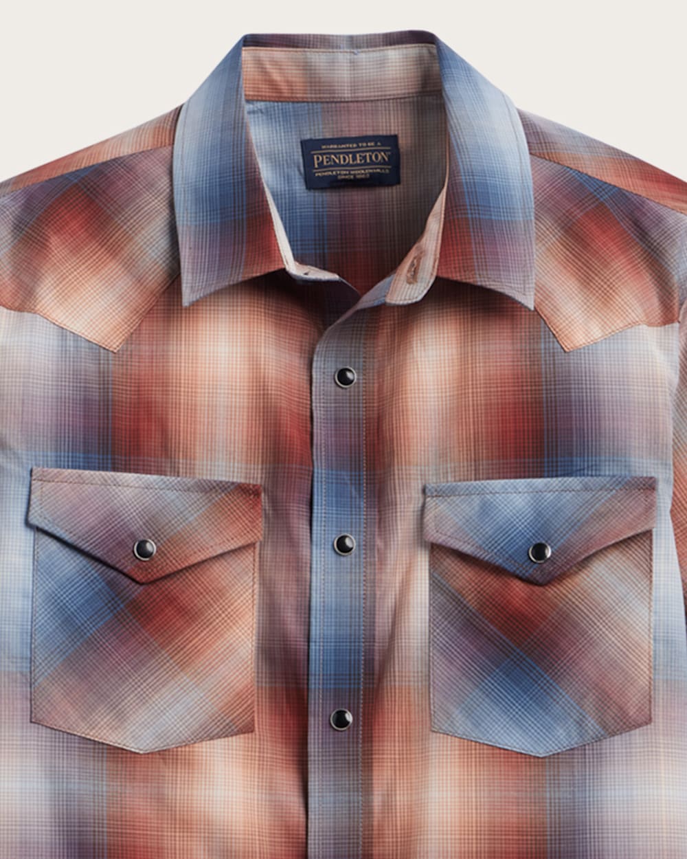 ALTERNATE VIEW OF MEN'S PLAID SHORT-SLEEVE BISHOP COTTON SHIRT IN BRICK/NAVY OMBRE image number 2